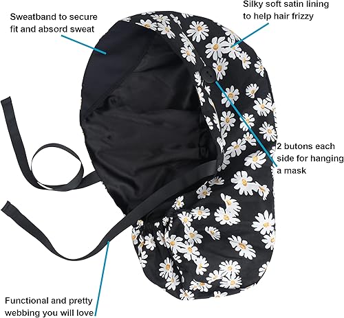 Miniatura 100 de ABAMERICA Gorras quirúrgicas para mujer, gorro de enfermera, soporte funcional para cola de caballo para cabello largo, individual o forrado