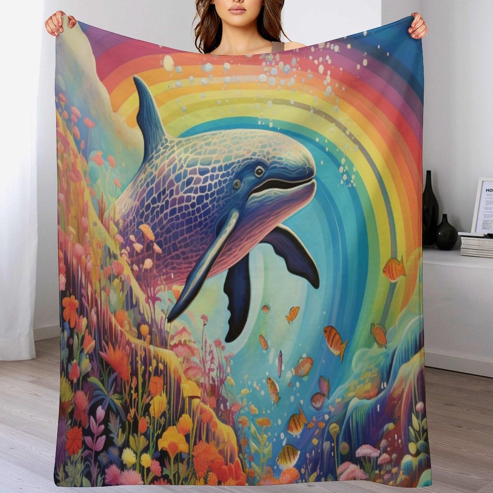 Couverture polaire baleine 130x150cm : couverture moelleuse en flanelle légère et douce
