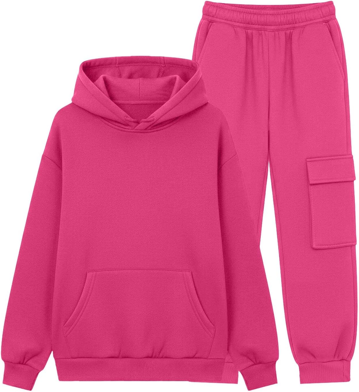Boys Girls Tracksuit Hooded Sweatshirt Cargo Jogger Sweatpants Sweatsuit Casual Oversize Long Sleeve Pullover Athletic