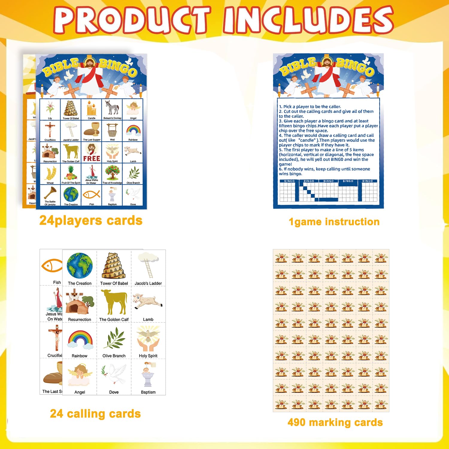 DFXIU 33pcs Bible Bingo Party Game Cards, Christian Nativity Bingo Family Activities - Image 4