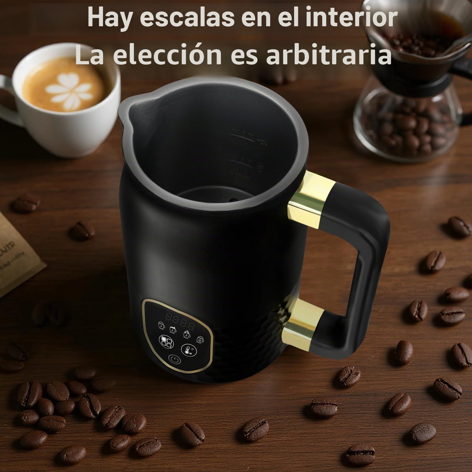 Espumador de leche eléctrico - Espumador de leche 4 en 1 para chocolate caliente con control de temperatura, espumador de leche automático para espuma caliente y fría con 2 batidores para capuchino