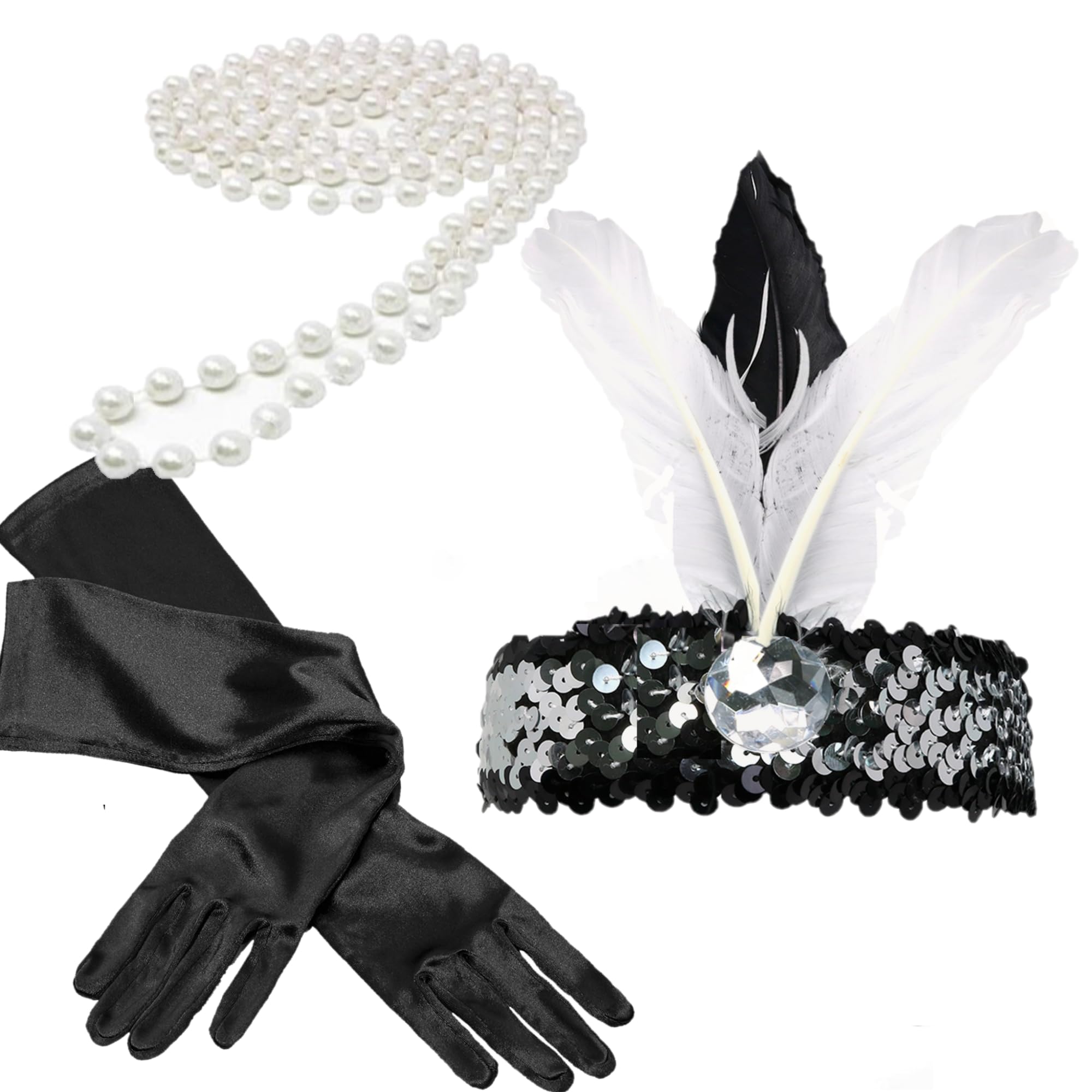 Skeleteen 1920's Flapper Accessory Set - Great Gatsby Roaring 20's Costume Accessories - 1 Set Black