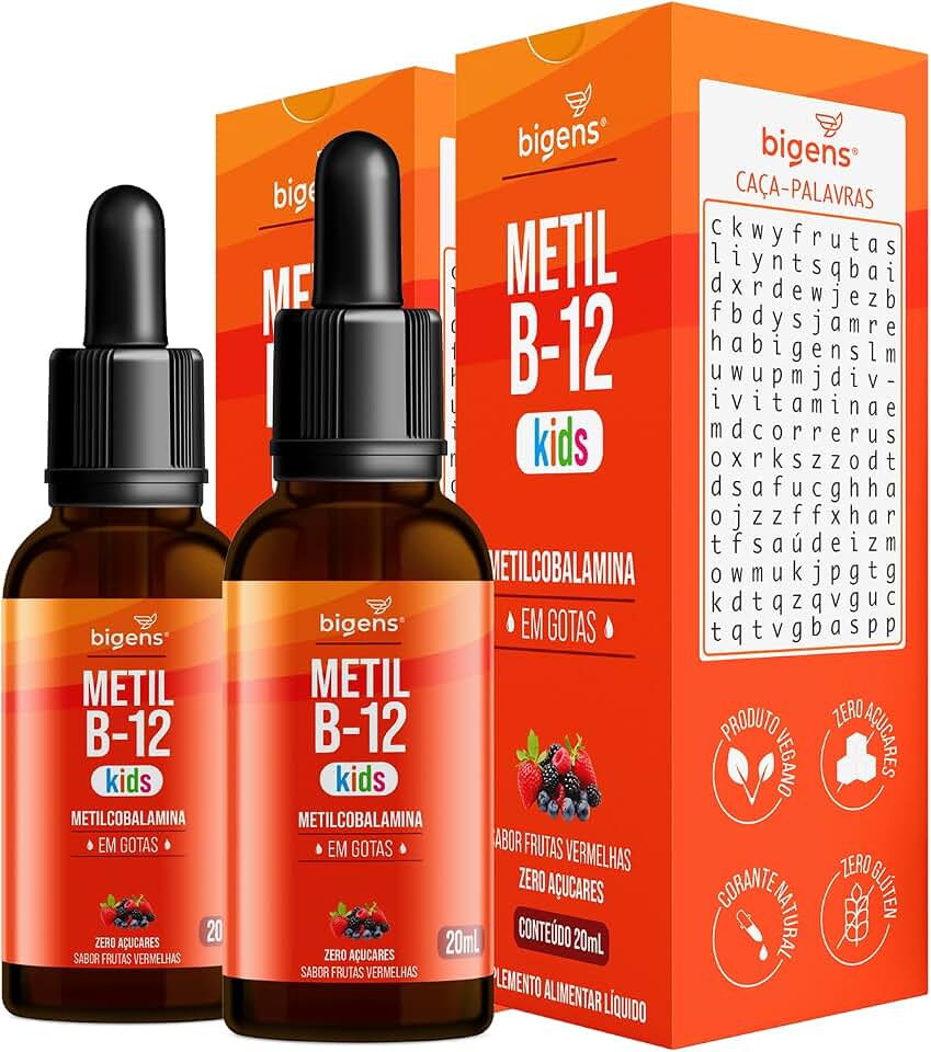 Bigens Metil B-12 Kids, Metilcobalamina em Gotas, Sabor Frutas Vermelhas, Zero Açúcares, 20ml, Kit com 2 Unidades