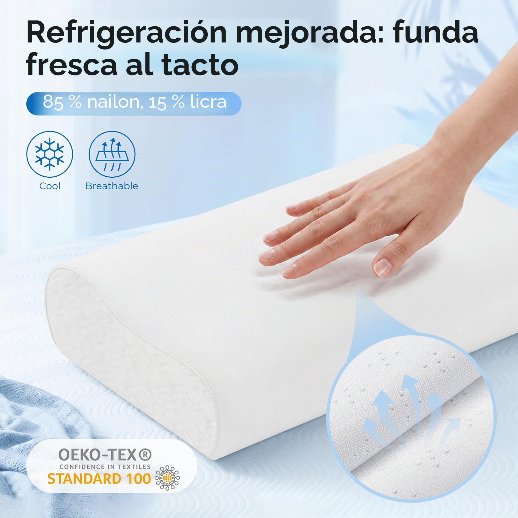 Elviros Almohada Cervicales y Cuello de Memory Foam Altura Ajustable, Almohada Cervical Ortopedica Ergonómica para Dormir de Lado y Boca Arriba, Funda Transpirable y Desenfundable,60×35.5×13,5/11.5cm