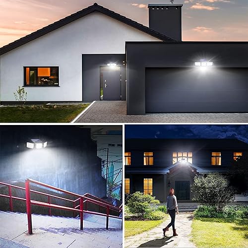 Miniatura 7 de Ollivage Luces solares de seguridad para exteriores, luces LED con sensor de movimiento para exteriores, 6500 K súper brillantes, 3 cabezales