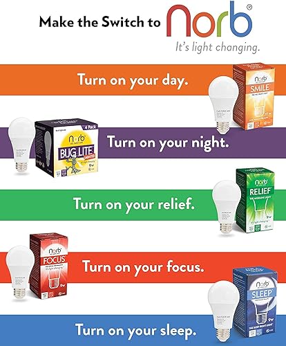 Miniatura 7 de Norb Bug Lite - Bombilla LED reductora de insectos, luz ámbar antiinsectos para exteriores, para patio, porche y campamento, base E26, A19, 9W,