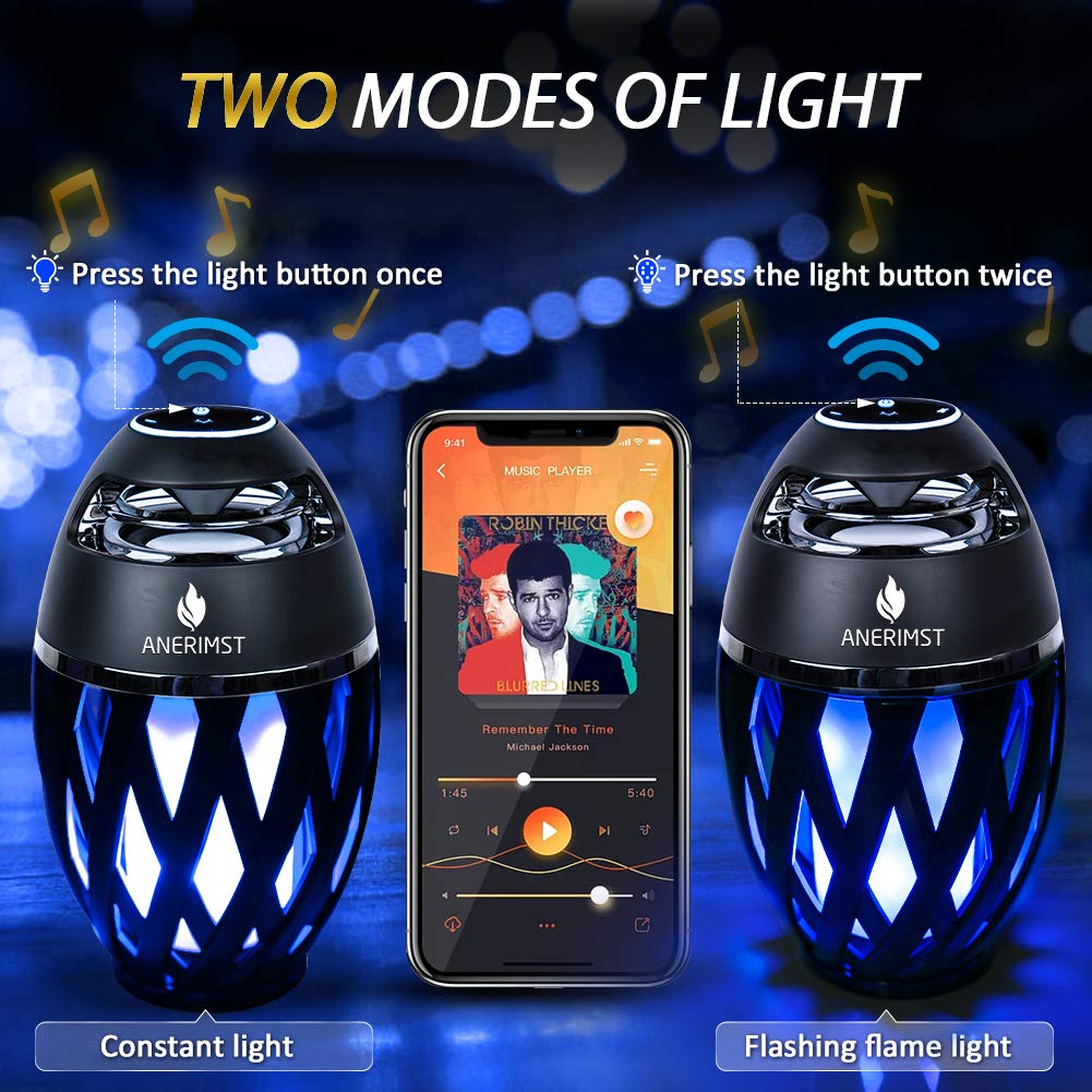 ANERIMST Altoparlante Bluetooth LED Blue Flame Ambience Lantern altoparlante esterno con suono stereo, altoparlante wireless portatile BassUp esclusivo lampada da tavolo per iPhone Android (blu)