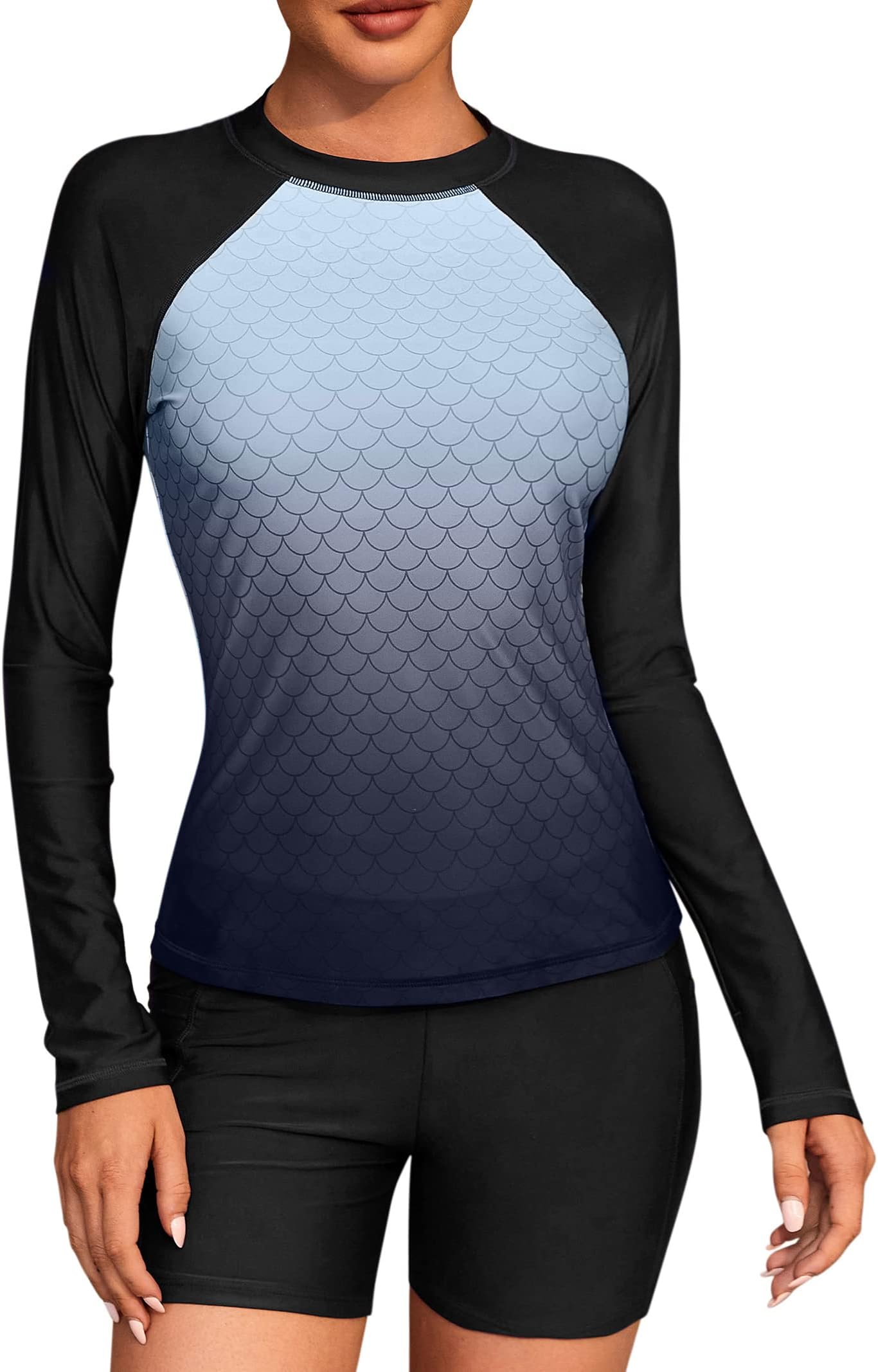 ATTRACOWomen's Rash Guard Swim Shirt Long Sleeve Uv Sun Protection Quick Dry Lightweight Printed Shirts with Thumb Holes