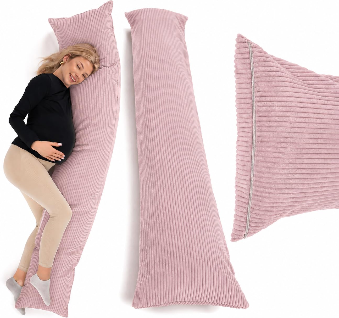 Cuscino per gravidanza, 40 x 145 cm, adatto per persone allergiche (rosa cipria, 145 x 40 cm)