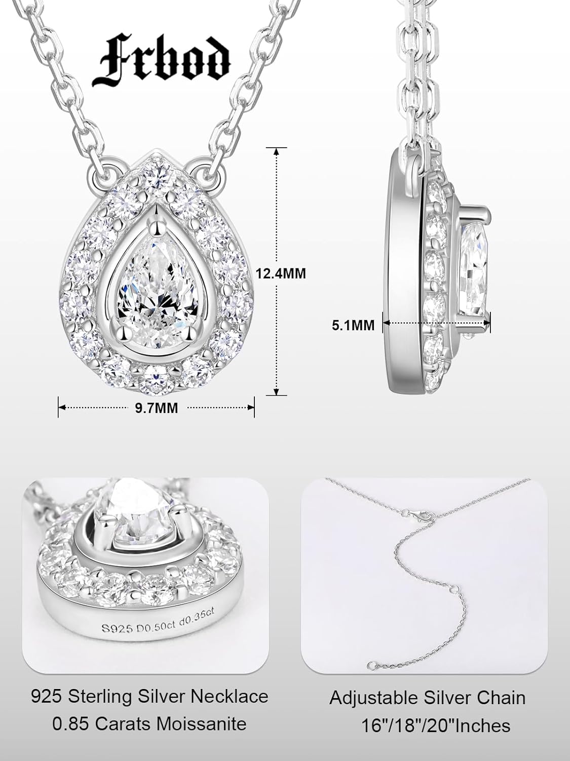 Color-D VVS1 Clarity Moissanite Solitaire Round/Teardrop Pendant for Women, 925 Sterling Silver White Gold/Yellow Gold Necklace, Birthday Christmas Valentines Day Jewelry for Her - Image 4