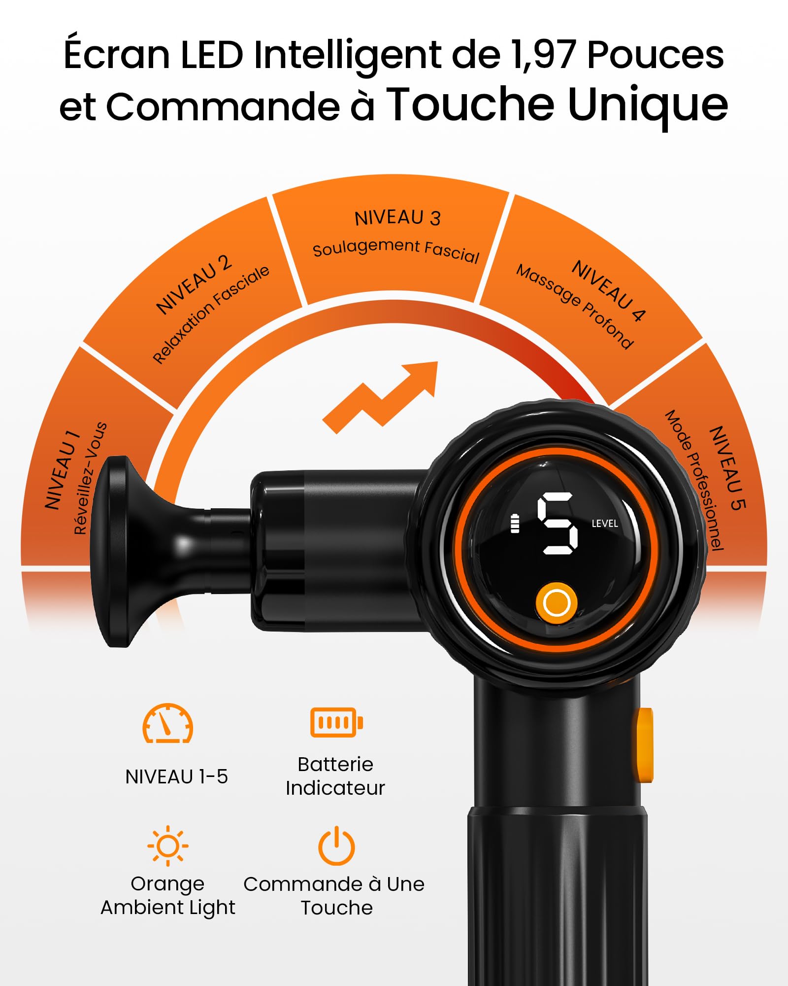 Pistolet de Massage Musculaire,Napre Pistolet de Massage avec Poignée étendue et 3 Angles Réglables,Pistolet Massage Pistolet Massage Musculaire Massage Gun Pour Dos épaules, Jambes, Muscles,Noir