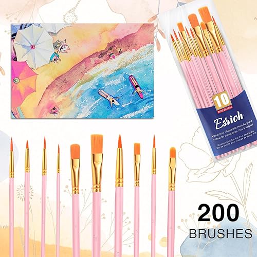 Miniatura 10 de ESRICH Juego de pinceles de pintura acrílica, 20 paquetes200 pinceles de nailon para el cabello, juego de pinceles de pintura adecuados para óleo,