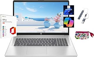 HP (エイチピー) 2025 17.3インチ HD+ ノートパソコン 無期限 Microsoft Office 2024 Intel Core i3-N305 32GB RAM 1TB SSD Intel UHD Graphics Windows 11 Pro Natural Silver Wi-Fi 6 Copilot USBハブ&ポーチ付き