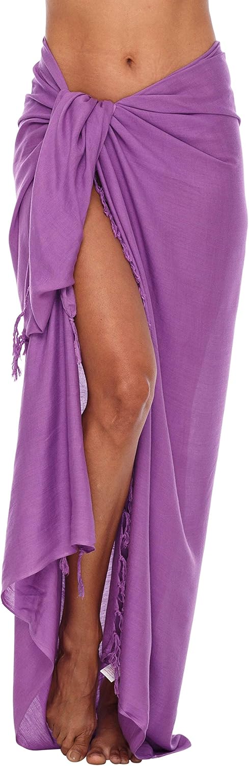 SHU-SHI Women's Sarong Swimsuit Coverup Long Pareo Beach Wrap with Coconut Clip