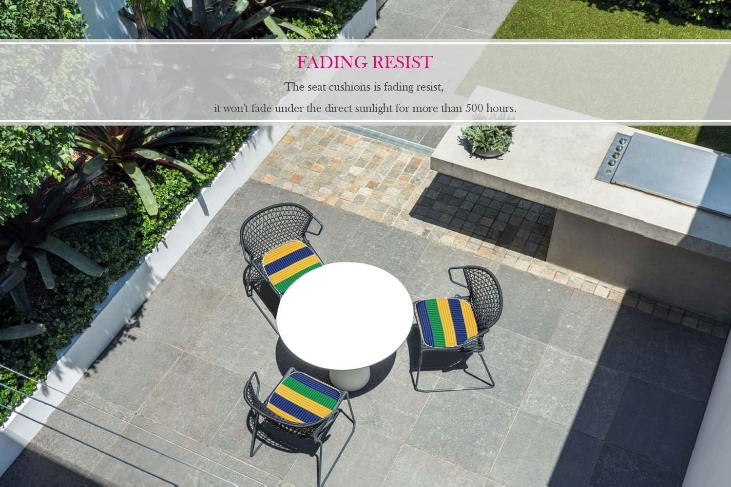 Fabritones Outdoor Seat Cushions Green and Yellow Stripe Set of 4 Patio Chair Cushions with Ties 16x17 Inch Square Chair Pads