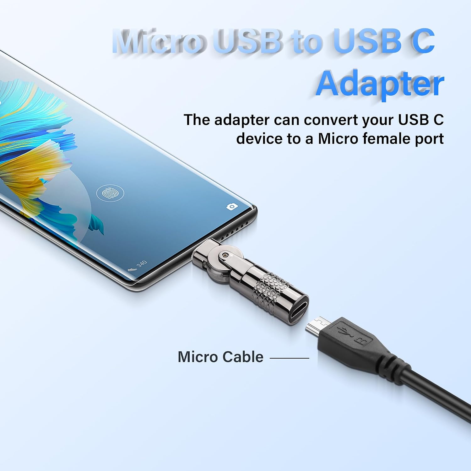SinLoon 2 Pack Micro USB to USB C Adapter Micro 5Pin Female to USB Type C Male Connector 180 Degree Rotation Converter Connector Support Charge Data for Phone
