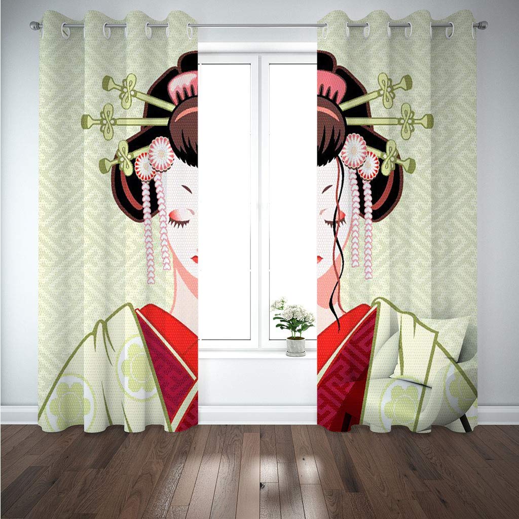 OUSIKA Cortinas Dormitorio Juvenil 3D Retrato De Una Mujer Japonesa Salon Modernas 2 Piezas Cocina Cortinas para Comedor 180x250Cm Opacas con Ojales, Termica Aislante, Infantiles Cortina