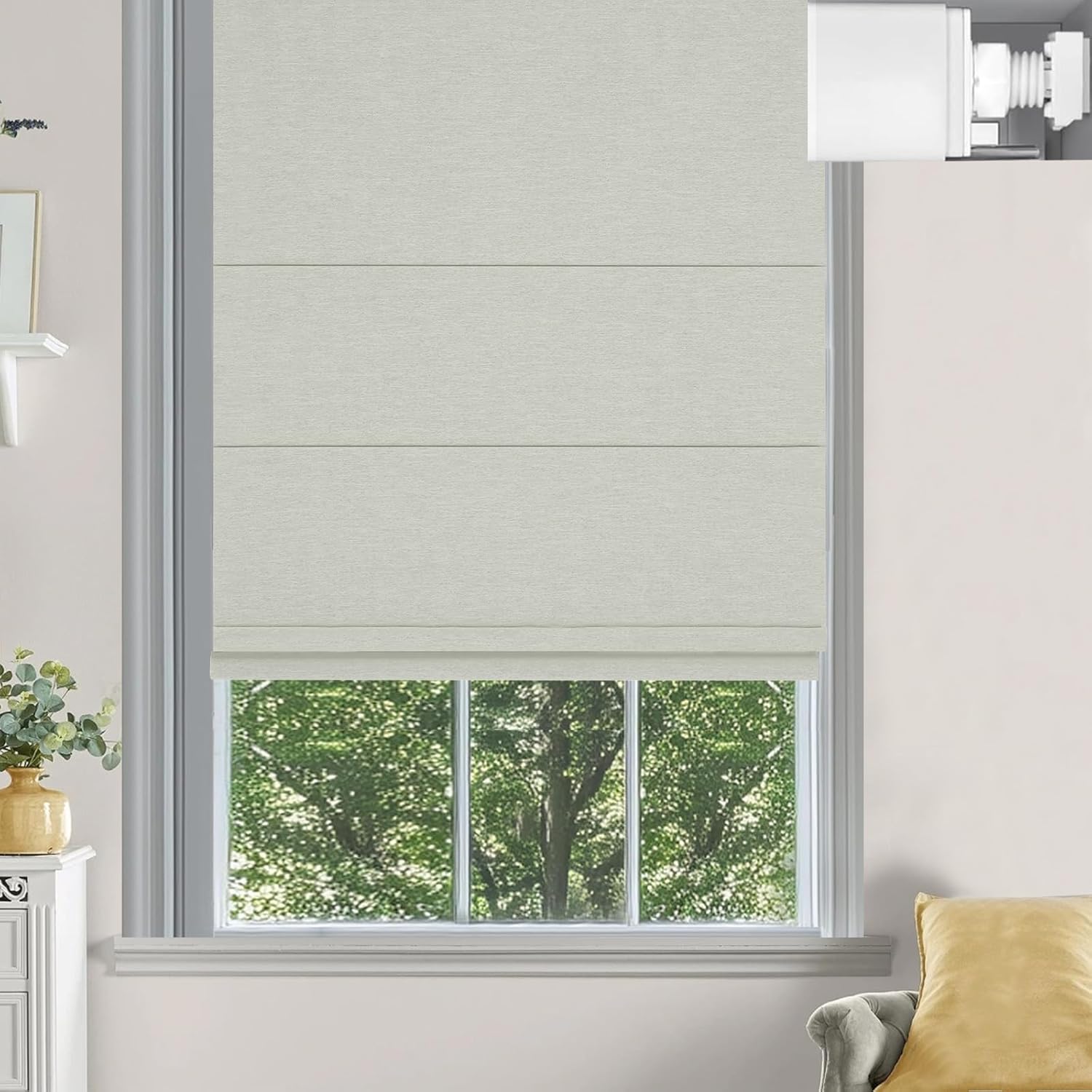 Changshade No Drill Roman Shades for Windows,Cordless Roman Blinds No Tools,Custom Size Light Filtering Pull Down Blinds, Easy Install Modern Fabric Window Shade for Home Office Linen Dark Grey