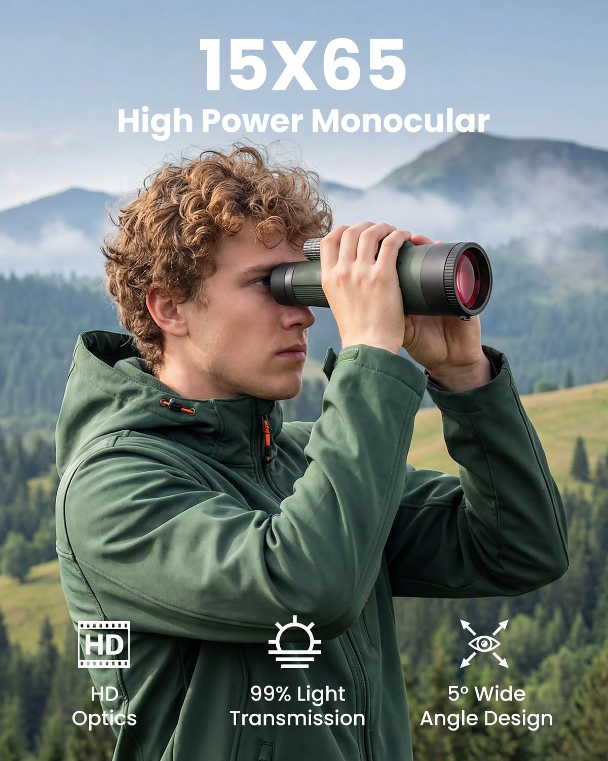 15x65 Monoculars for Adults High Powered - Monocular Telescope with Phone Adapter & Tripod - Super Bright Waterproof Monocular with BAK4 Prism & FMC Lens - Monoculars for Bird Watching Travel Hiking - Image 2