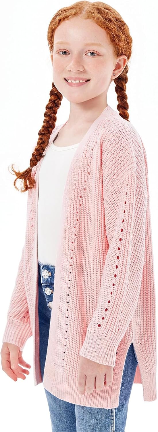 Haloumoning Girls Open Front Cardigan Sweaters Kids Fall Fashion Side Slit Outerwear 5-14 Years - Image 4