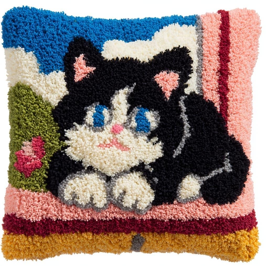 AxiangziK Latch Hook Pillow Kit 17x17in,Animal cat