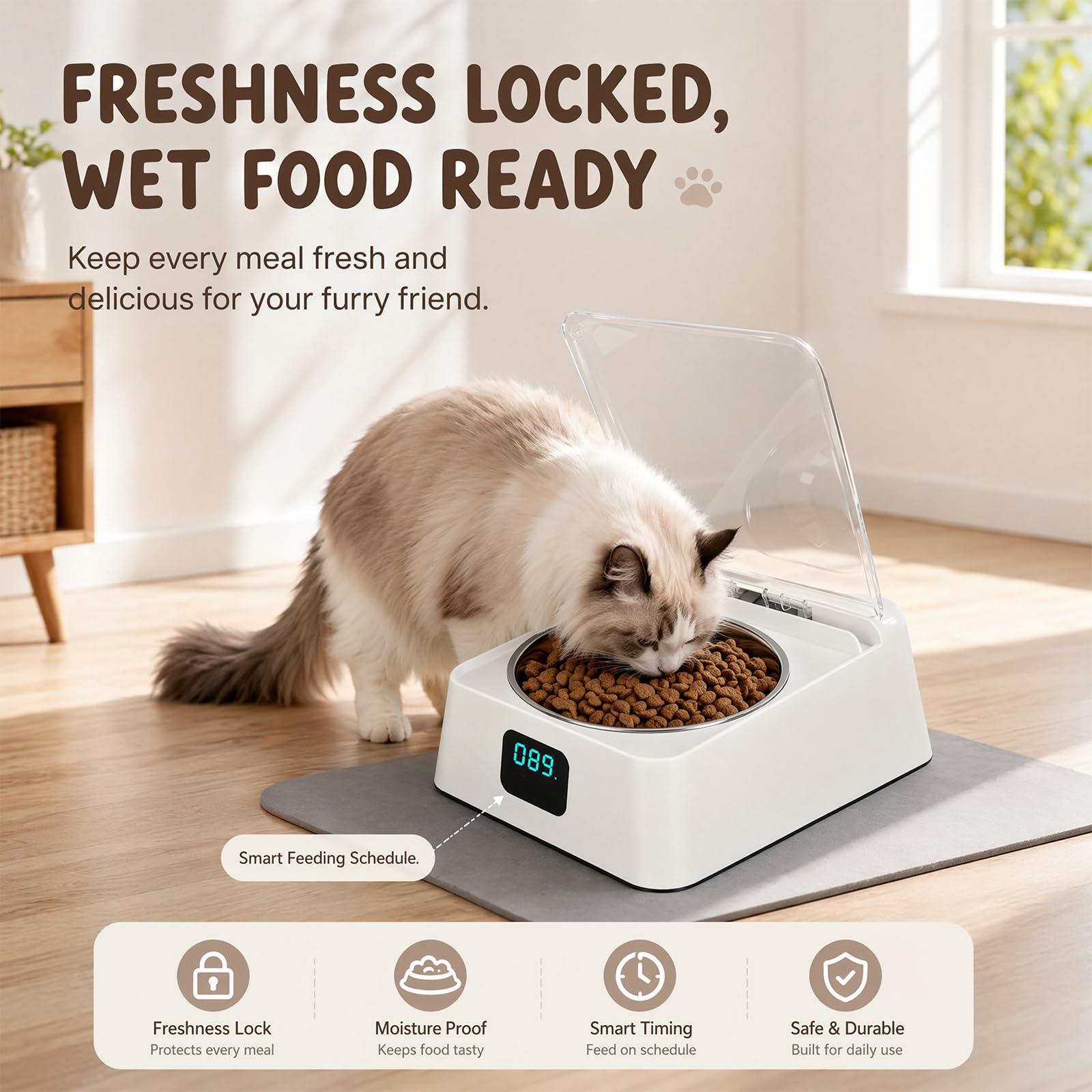 Nassfutterautomat für Katzen - Induktiv Aufklappbarem Deckel Futterautomat Katze Nassfutter,Automatisierte Futterspender für Katzen Nassfutter Trockenfutter Fressnapf