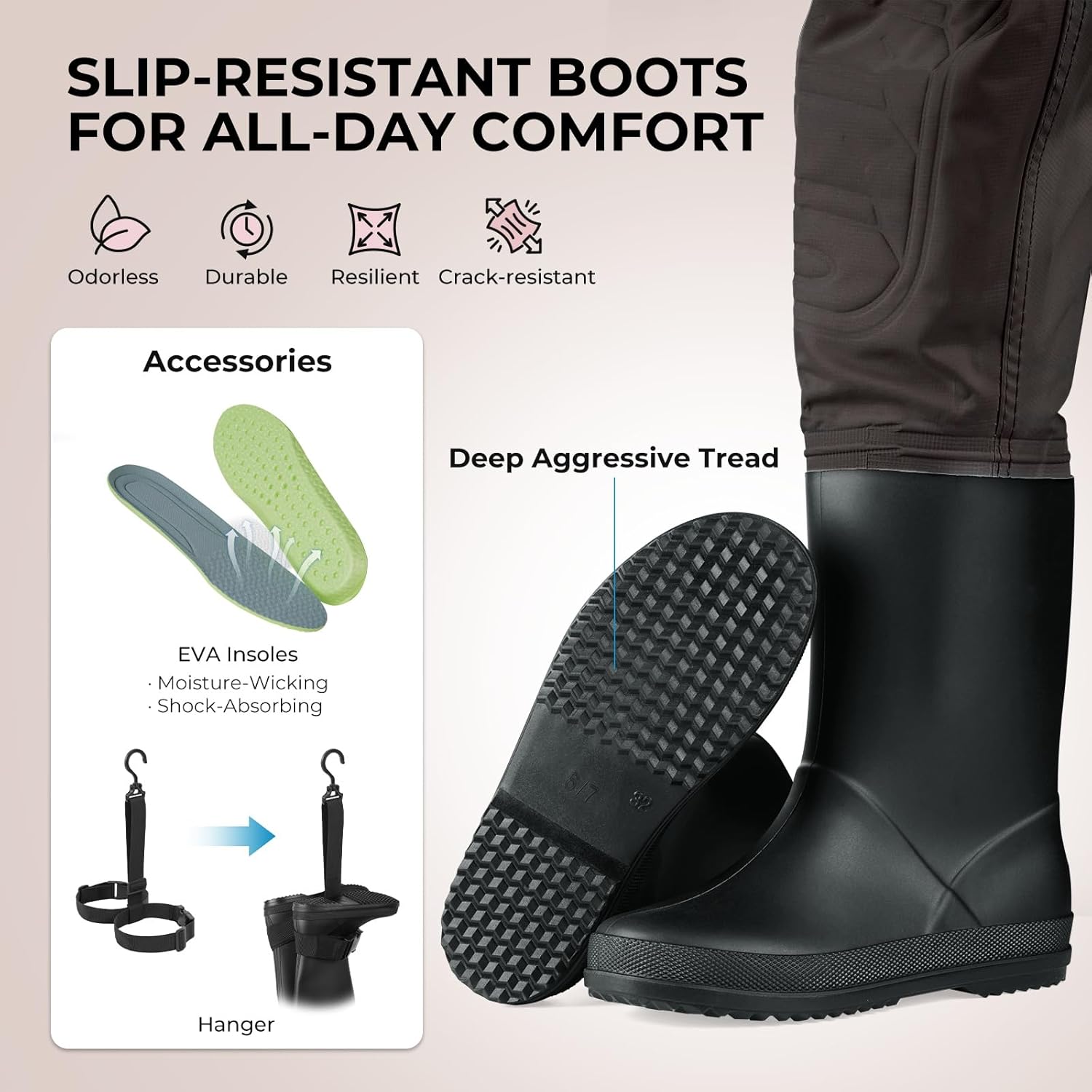 Calamus WaveWalker Chest Waders for Kids, 100% Waterproof Youth Fishing Waders with PVC Boots, DWR, Knee Pads, EVA Insoles