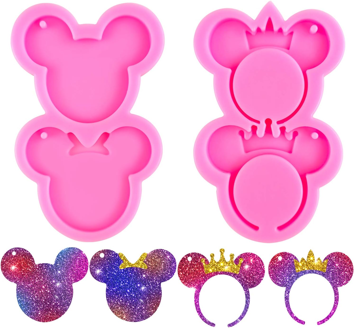 2Pcs Mouse Silicone mold Keychain Resin Mold for Epoxy Casting, Candy Chocolate Fondant Mold with Hole & 20 Pcs Key Rings for DIY Keychain,Desserts,Gum Paste,Pudding,Jelly, Cupcake Decoration