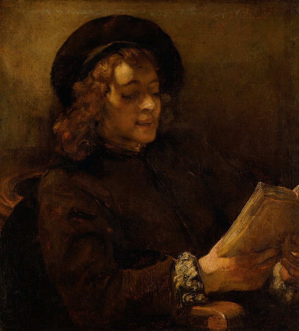 Affiche Titus Van Rijn Reading Rembrandt format XXL impression d'art mate