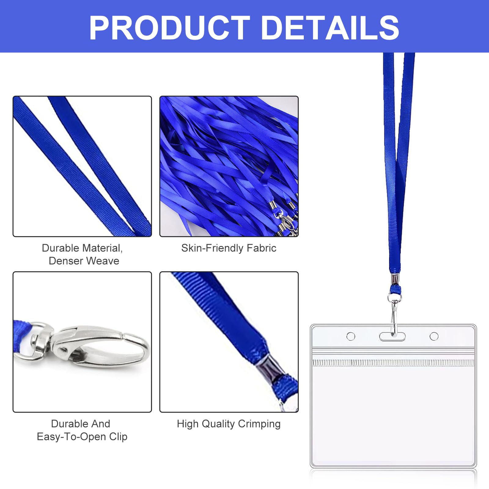 HEITAOZHUANYING 40 Packs Lanyard with Card Holder, Horizontal Sealable Waterproof Clear Plastic, Blue Lanyard - Image 3