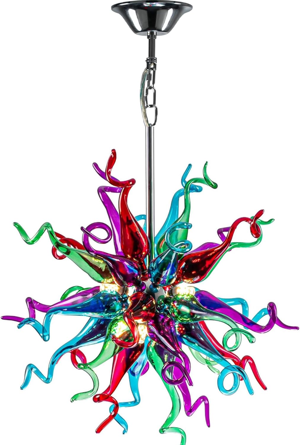 20Inch Blown Glass Chandelier,Adjustable Height Glass Art Deco Chandelier with Chili Shaped Glass Lampshade,Hand Blown Glass Lighting Fixture for Dining Room, Living Room, Bedroom