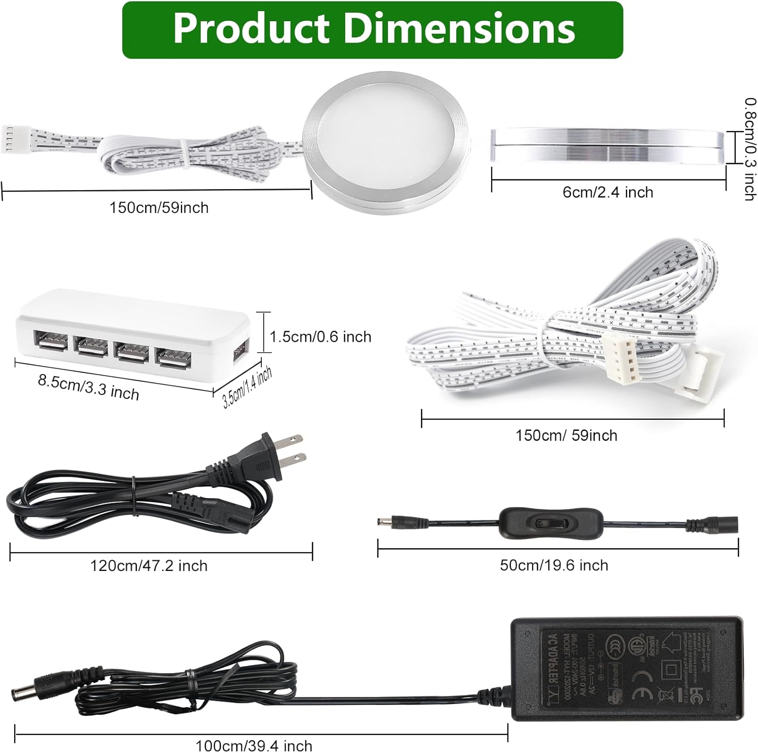 AIBOO LED Puck Lights Wired Color Changing, Multicolor Under Cabinet Lighting with Remote, Dimmable RGBW Display Case Lights 8 Pack for Cabinets, Counters, Shelves, Showcases (RGBW)