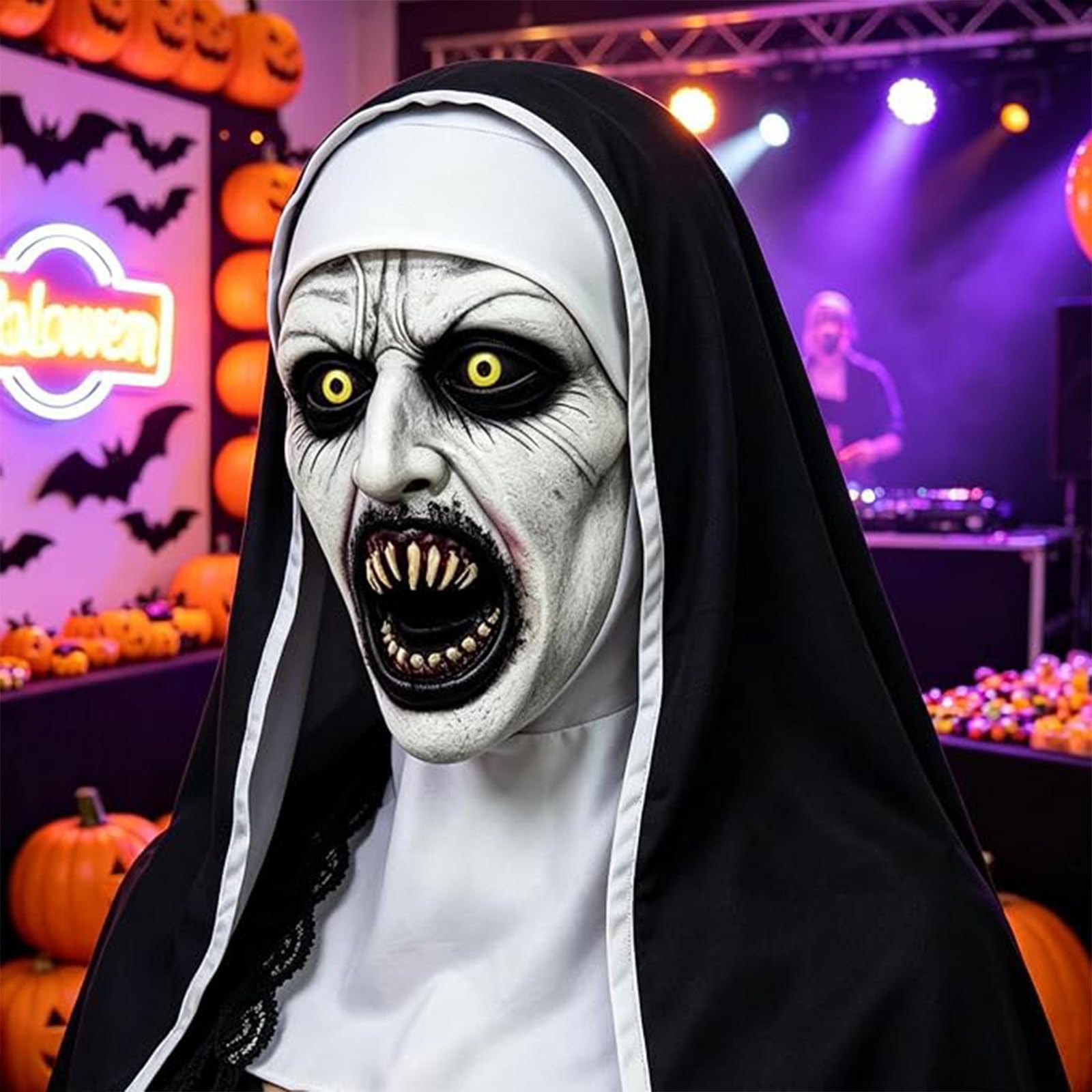 Halloween Scary Nun Mask,Scary Full Head Latex Full Head Mask for Men Women