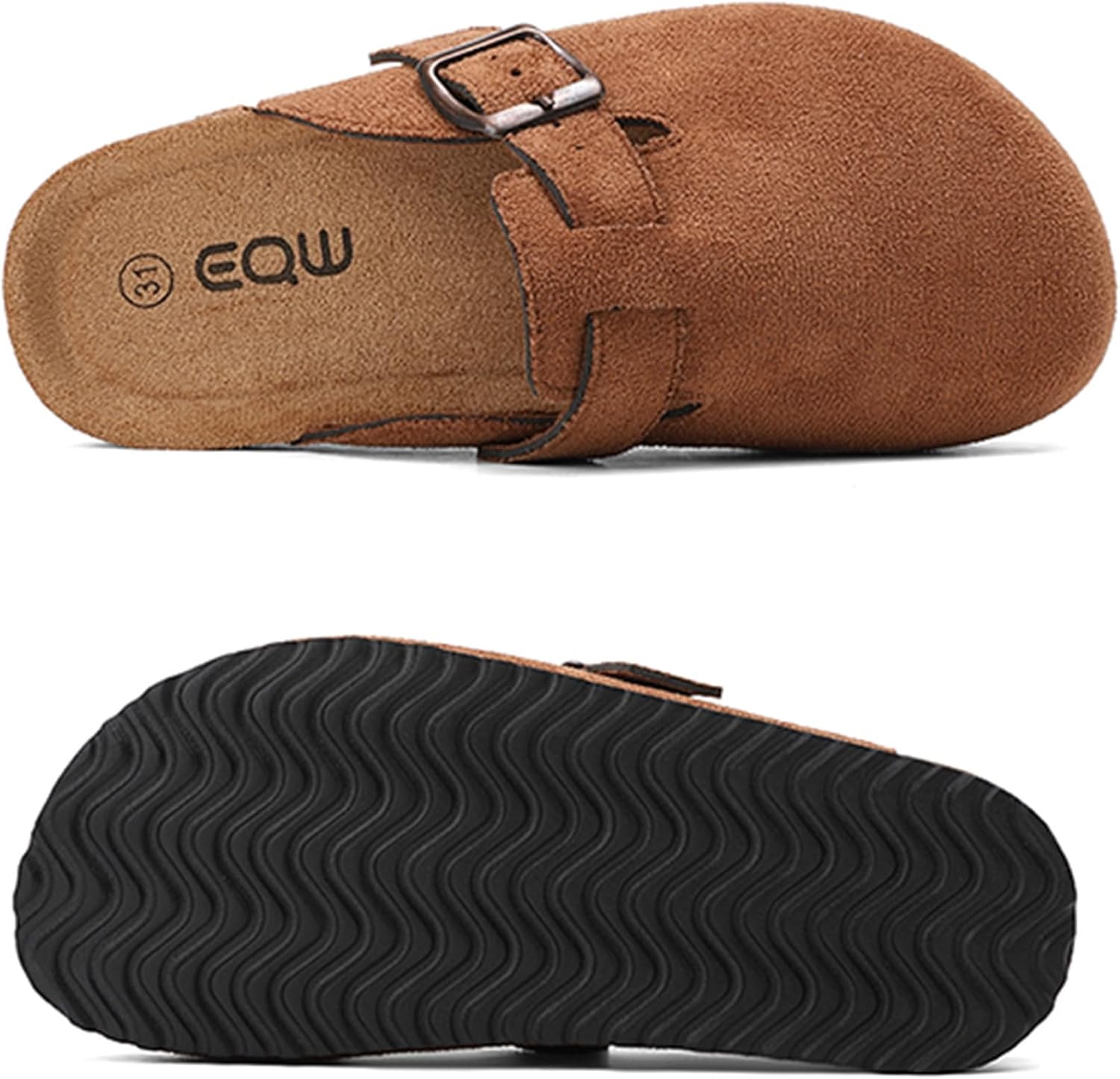 EQW Kids Suede Clogs for Boys & Girls - Soft Cork Footbed, Arch Support & Adjustable Buckle Slip-On Sandals for Indoor Outdoor Toddlers to Big Kids (3-12 Years) - Image 6