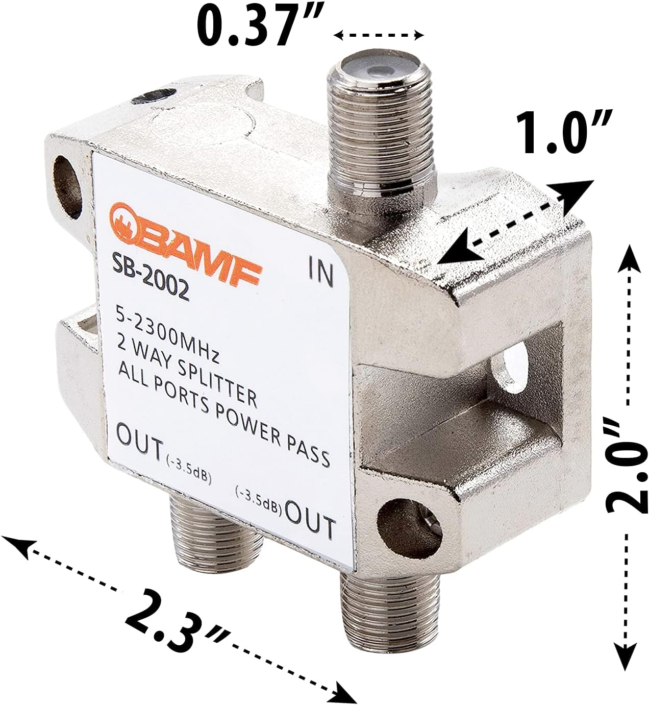 BAMF 2 Way Coaxial Cable Splitter, Bi-Directional Coax MoCA 5-2300MHz, RG6 Compatible, Nickel Plated Cable Splitter Internet and TV Splitter, Satellite, Amplifier, Antenna, Analog/ Digital Connections : Electronics