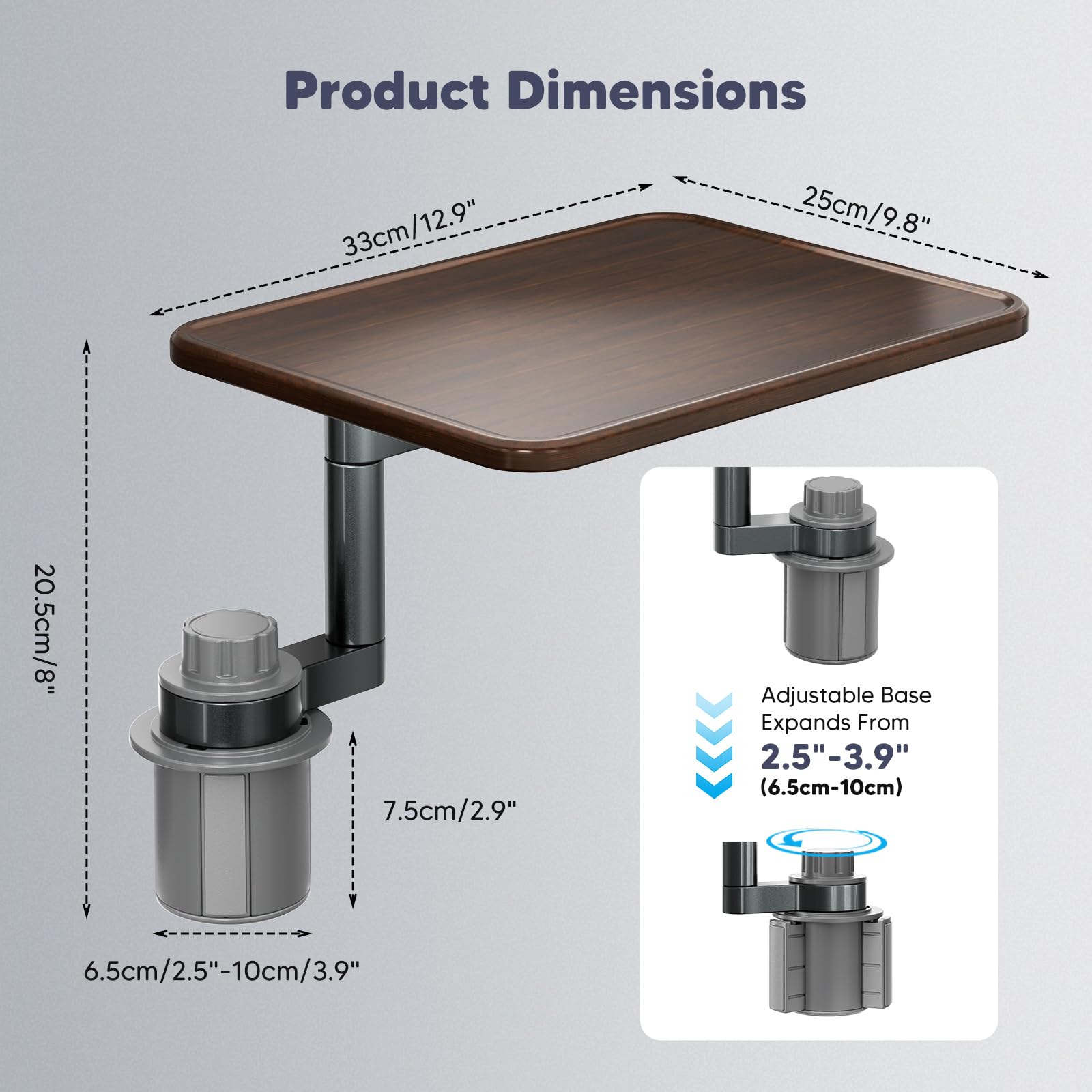 Support de bureau pour ordinateur portable, table porte-gobelet pivotante à 360° Support en bois pour, table et plateau repas pour voiture Compatible avec les modèles la plupart des véhicules