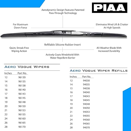 Miniatura 5 de Piaa 96165 Aero Vogue - Escobilla de limpiaparabrisas de silicona, 26 pulgadas, 25.591in (paquete de 1)