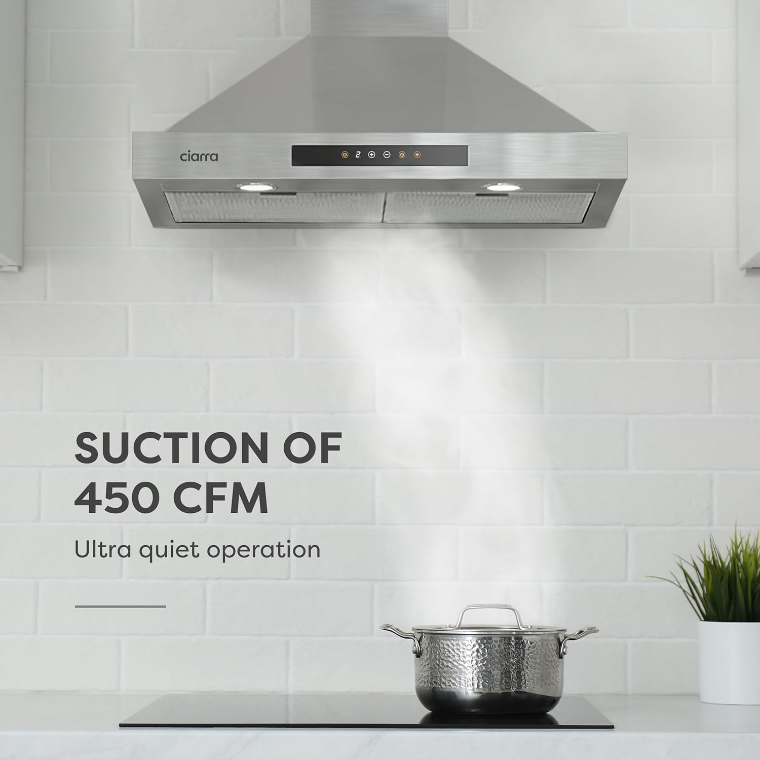 CIARRA Wall Mount Range Hood 30 inch 450 CFM Ducted Convertible Ductless Range Hood Vent in Stainless Steel CAS75308