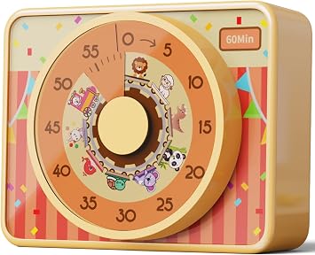 VOCOO Kids Visual Timer for Classroom - 60-Minute Countdown for Kitchen Cooking Office, Strong Magnet, Silent Time Management Tool, 2 AAA Batteries Included, Cute Animal Pattern Orange
