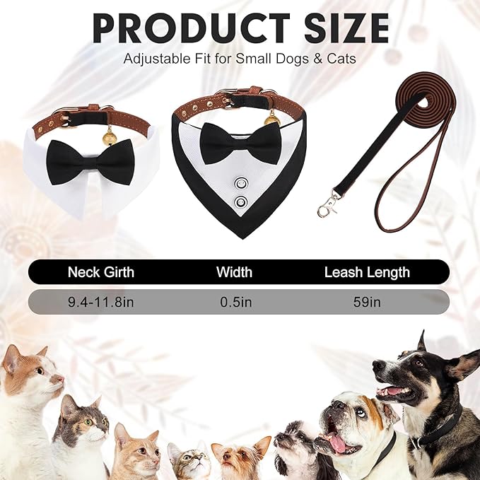 BINGPET Conjunto de Correa y Collar Tuxedo para Perros Pequeños, Negro Talla S miniatura 8