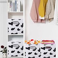 Vista 3 de ANMINY 2 cubos de almacenamiento con estampado de vaca, cestas de almacenamiento de 11 pulgadas con asas, lavables, plegables, de tela de algodón