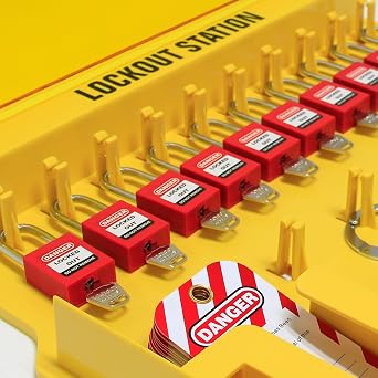 Wisamic Lockout Tagout Station Kit with 5 Safety Padlocks & 2 Lockout Hasps | Wall-Mounted LOTO Organizer with 24 Lock Out Tag Out Tags and Ties for Maintenance Teams, Workshops and Industrial Facilities