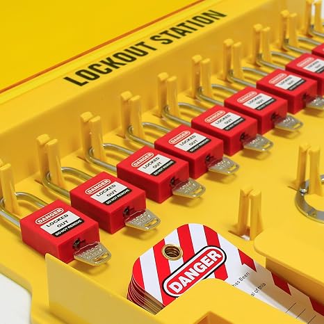 Wisamic Lockout Tagout Station Kit with 5 Safety Padlocks & 2 Lockout Hasps | Wall-Mounted LOTO Organizer with 24 Lock Out Tag Out Tags and Ties for Maintenance Teams, Workshops and Industrial Facilities