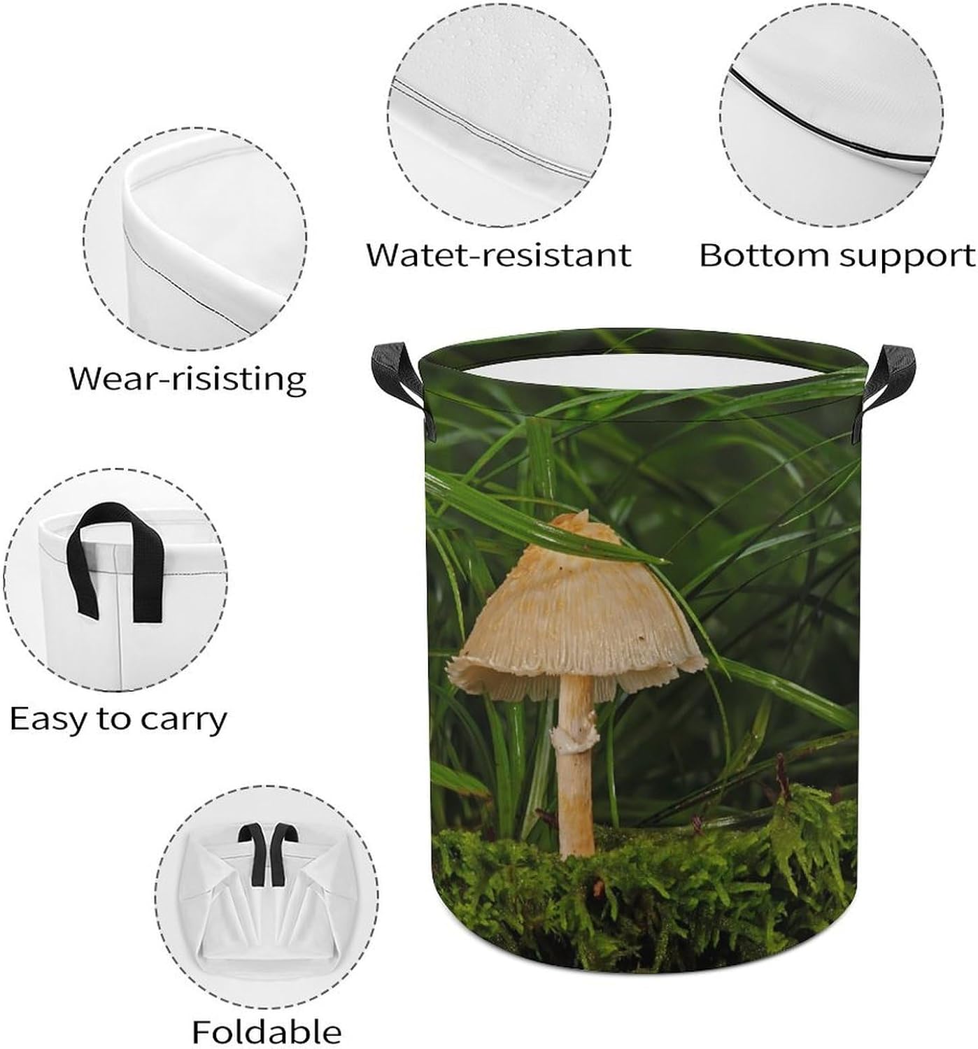 Mushroom Agaric Laundry Hamper Basket for Home Bathroom | clothes storage,handle,large capacity,oxford