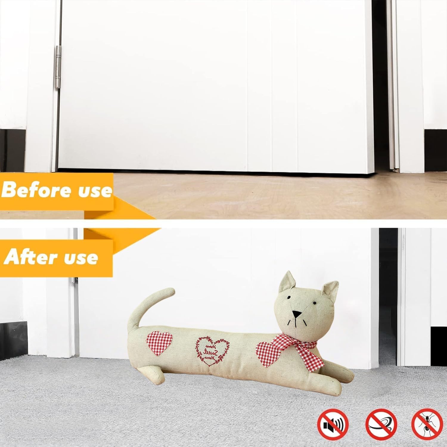 Cat Decorative Door Stoppers, Door Snake Draft Stopper, Cute Door Draft Stopper, Funny Animal Door Draft Stopper, Cat Weighted Interior Doorstop Fabric Stuffed, Avoid Noise or Cold Air (Red)