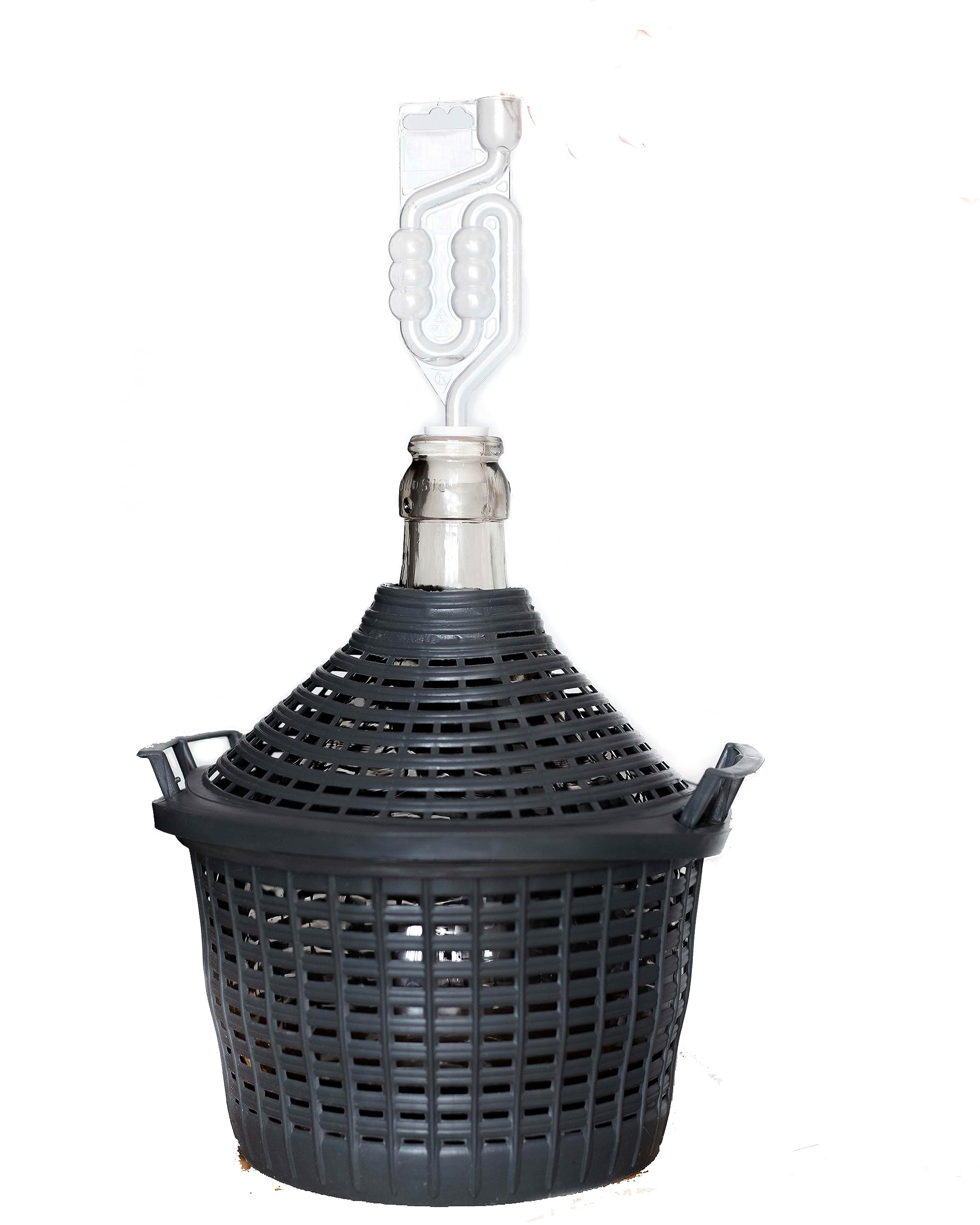 Dame Jeanne en Verre - Bonbonne de Fermentation 10 L avec Panier en Plastique, Bouchon en Caoutchouc et Barboteur - Ballon à Vin, Bière, Kombucha - Col Étroit Hermétique