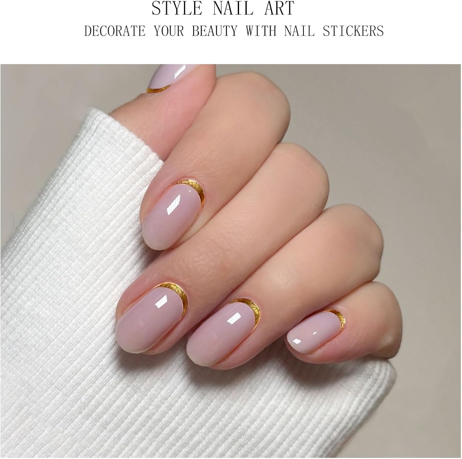 JMEOWIO Gel Nail Stickers Gold Line French Tip Semi Cured Gel Nail Strips Wraps UV/LED Nails Art Design Decoration Accessories
