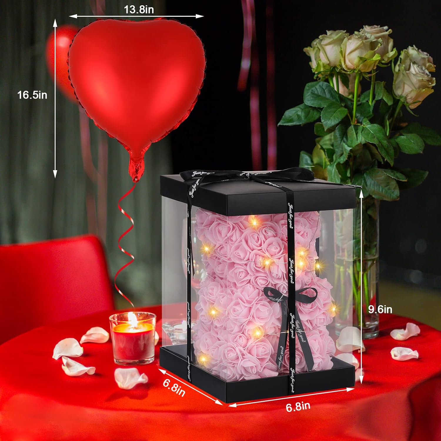 Rose Bear Valentine's Day Flower Gifts for Mom Grandma, Rose Teddy Bear with Lights, Cute Teddy Flower Bear, Cute Romantic Gifts for Wife Girlfriend with Transparent Gift Box and Love Card - Image 3