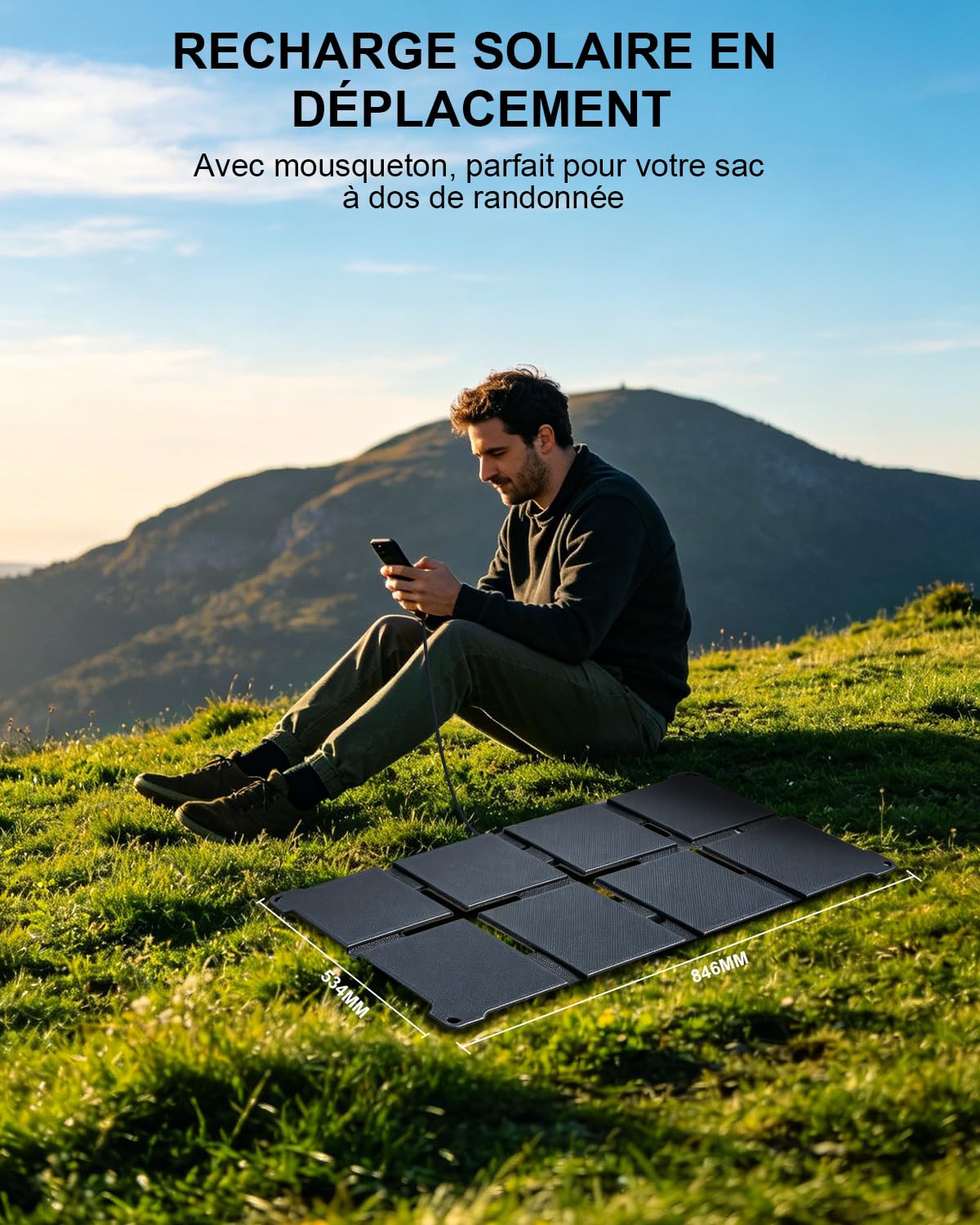 Panneau Solaire Pliable 80W HPBC, USB-C PD60W USB-A QC3.0 DC 1.2kg Voyage | HPBC 25.4% Efficacité, 3 sorties: USB-C PD60W, USB-A QC3.0 24W, DC 22.5V/3.56A, Portable 1.2kg ETFE IP68, Camping Randonnée