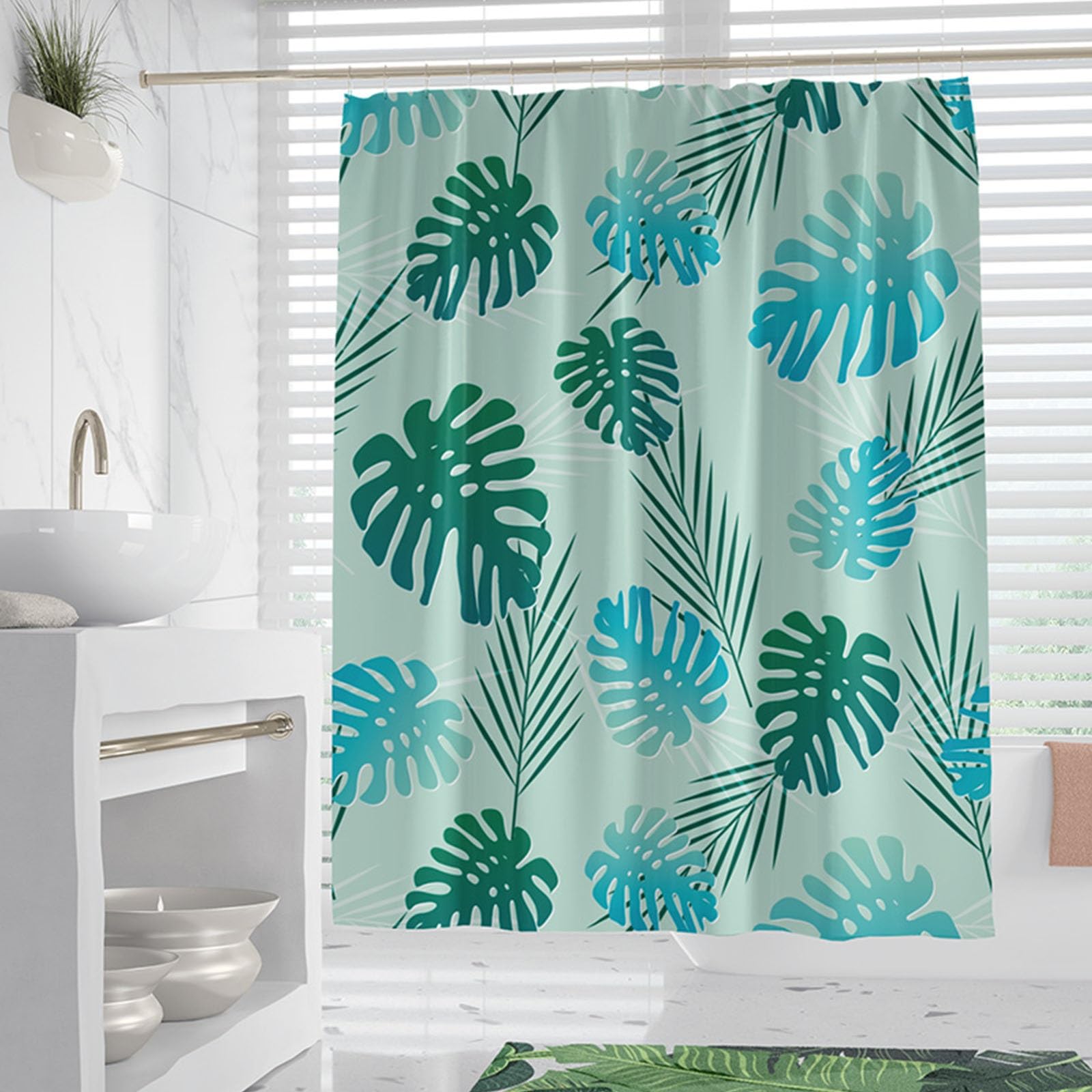 Rideau de bain imperméable feuilles 80x170 pour une douche sereine et un sol toujours sec